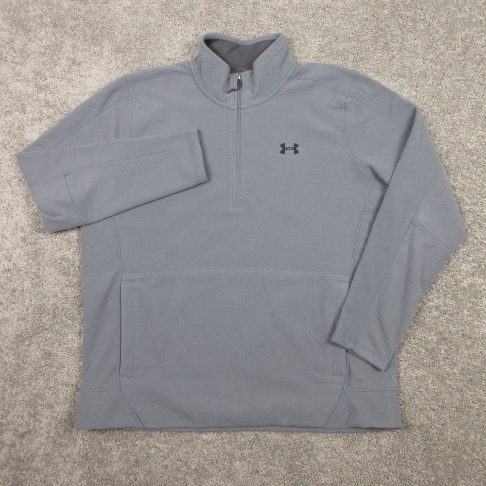 Under Armour Sweater Mens 2XL Gray ColdGear Fleece Quarter Zip Pullover Logo EUC